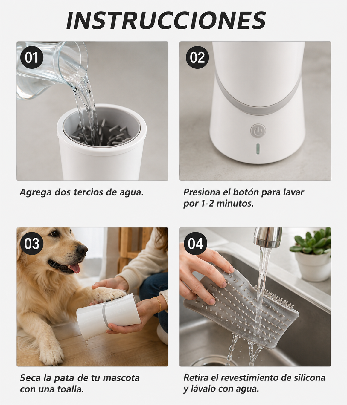 Limpiador automático de patas para mascotas - vista de producto - Tukipets