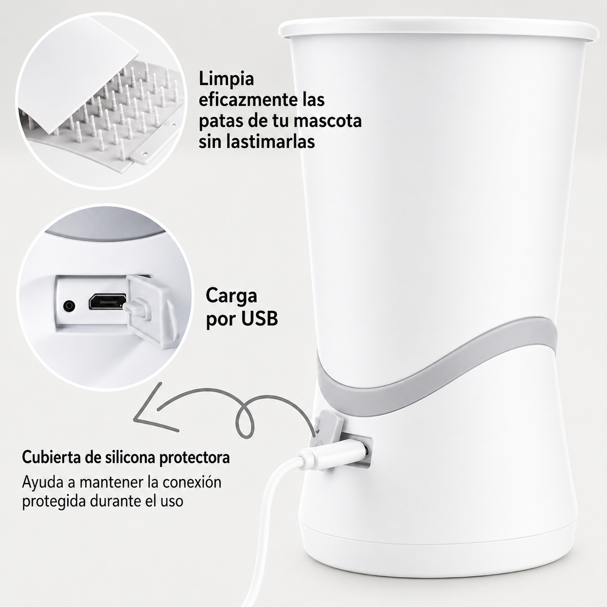 Limpiador automático de patas - filamentos de silicona y carga USB - Tukipets